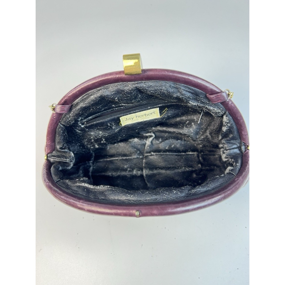 Vintage Jay Herbert New York Quilted Leather Kiss Lock Chain Crossbody Bag Plum - Picture 4 of 10